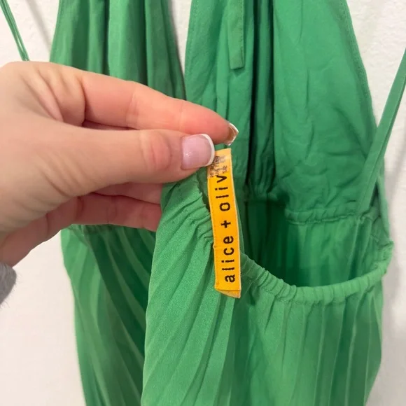 Alice + Olivia Green Silk Sleeveless Maxi Dress L/XL - Picture 6 of 8